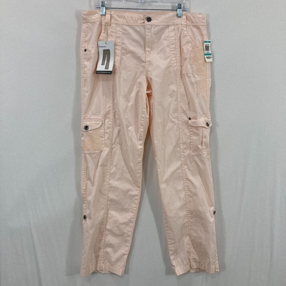 New Style & Co Pants size‎ 16 Light Pink Embroidered Cargo Convertible Legs